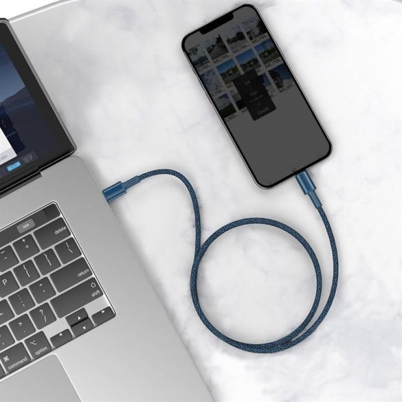 USB-C kábel Lightning Baseushoz, nagy sűrűségű fonott, 20 W, 5 A, PD, 1 m (kék)