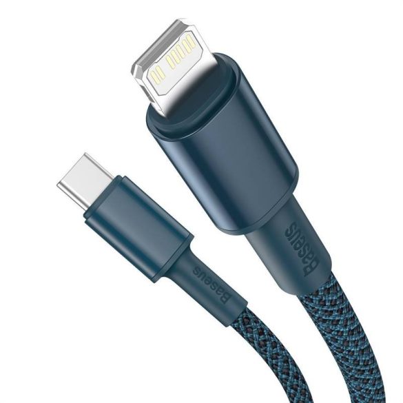 USB-C kábel a Lightning Baseushoz, nagy sűrűségű fonott, 20 W, 5 A, PD, 2 m (kék)
