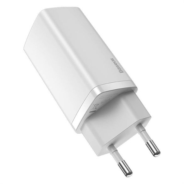 Baseus GaN2 Lite fali töltő, USB + USB-C, 65 W, EU (fehér)