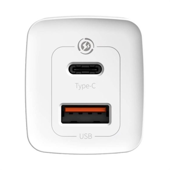Baseus GaN2 Lite fali töltő, USB + USB-C, 65 W, EU (fehér)