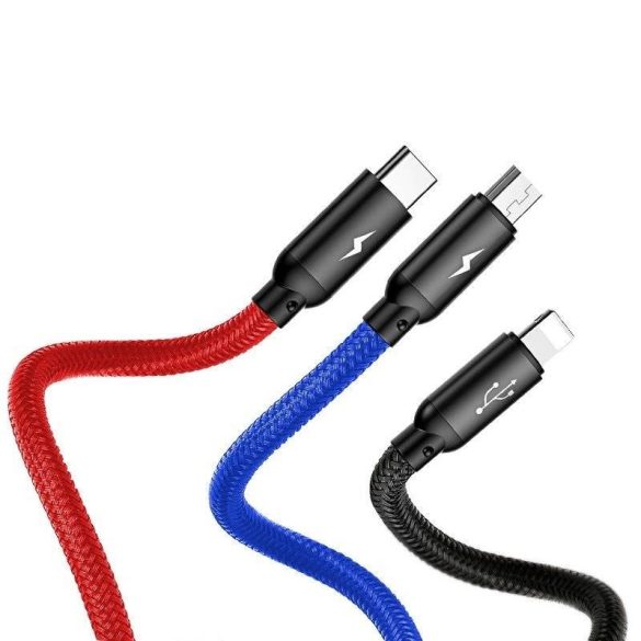 Baseus 3 az 1-ben USB-C / Lightning / Micro USB kábel 3,5A 0,3 m (fekete)