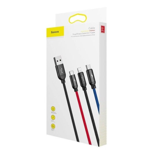 Baseus 3 az 1-ben USB-C / Lightning / Micro 3A 1,2 m-es USB-kábel (fekete)