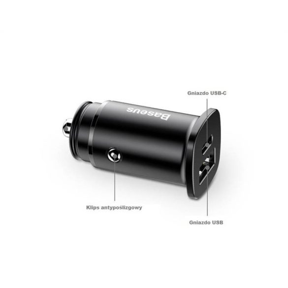 Baseus Square PPS QC4.0 / PD3.0 5A 30W autós töltő (fekete)