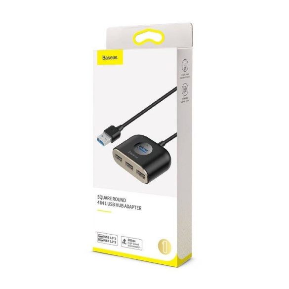 Baseus Square Round 4 az 1-ben USB 3.0 HUB - 1x USB 3.0 + 3x USB 2.0, 1 m (fekete)