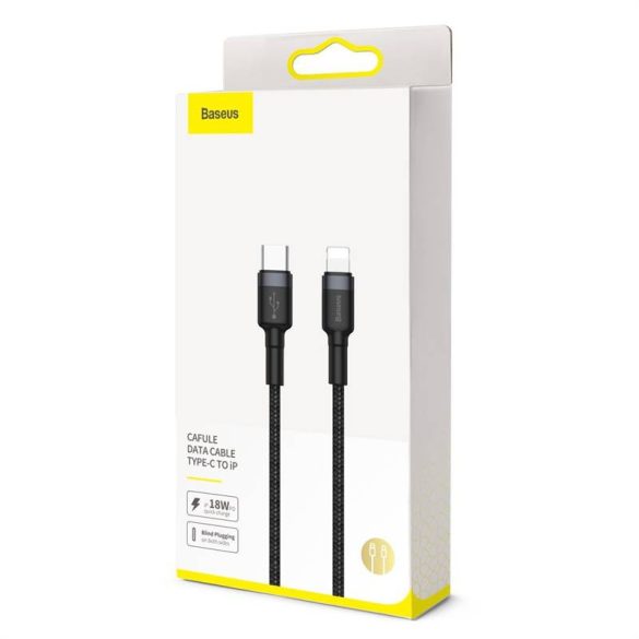 USB-C-Lightning PD Baseus Cafule kábel, 18 W, 1 m (fekete/szürke)