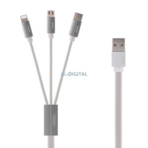 ReMax Kerolla USB-A - Type-C/Lightning/microUSB kábel 1m 2.4A - fehér