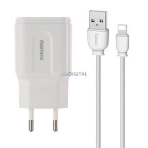 Fali töltő Remax, RP-U22, 2x USB, 2,4A (fehér) + Lightning kábel