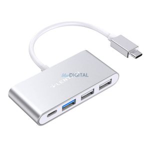 Lention 4 az 1-ben USB hub USB-C - USB 3.0 + 2x USB 2.0 + USB-C (ezüst)