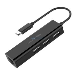 Lention Hub USB-C 3x USB 2.0 + Ethernet adapter (fekete)