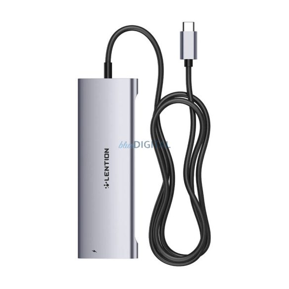 Lention dokkoló (USB-C PD / USB-C / HDMI / SD kártyaolvasó / microSD kártyaolvasó / USB 3.0 x2 / 3.5mm audio) 1m - szürke