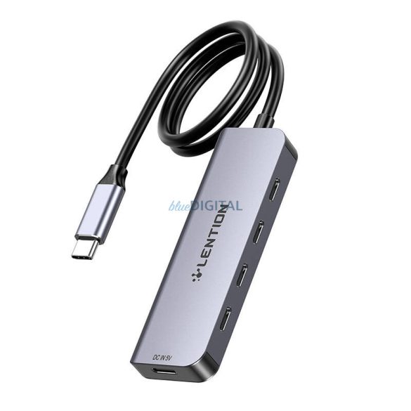 Lention 5 az 1-ben USB hub USB-C - 4x USB-C 5Gbps + USB-C 5V-IN 15W (szürke)