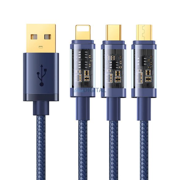 Joyroom S-1T3015A5 USB-A - Type-C/Lightning/microUSB kábel 3.5A 1.2m - kék