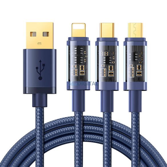 Joyroom S-1T3015A5 USB-A - Type-C/Lightning/microUSB kábel 3.5A 1.2m - kék
