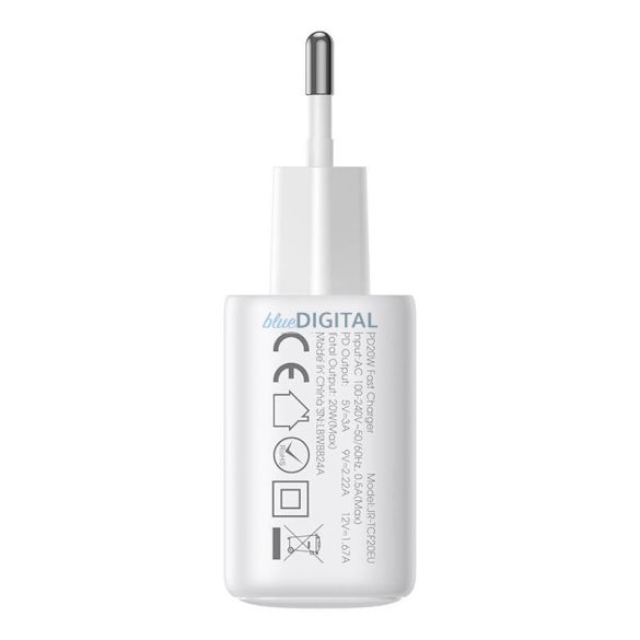 Joyroom JR-TCF21 hálózati töltő 1xUSB-A és 1xUSB-C csatlakozással 20W PD QC3.0 - fehér