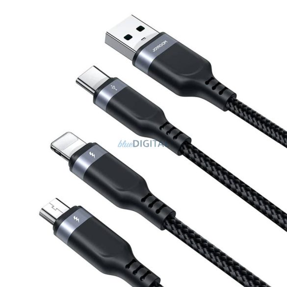 Joyroom S-1T3018A18 USB-A - Type-C/Lightning/microUSB kábel 3.5A 0.3m - fekete