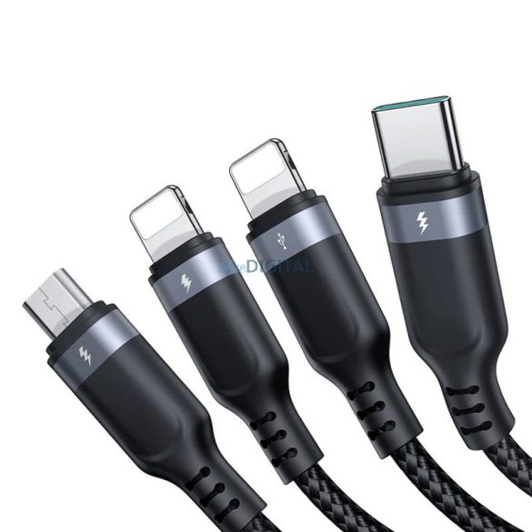 Joyroom S-1T4018A18 USB-A - Type-C/2xLightning/microUSB kábel 3.5A 1.2m - fekete