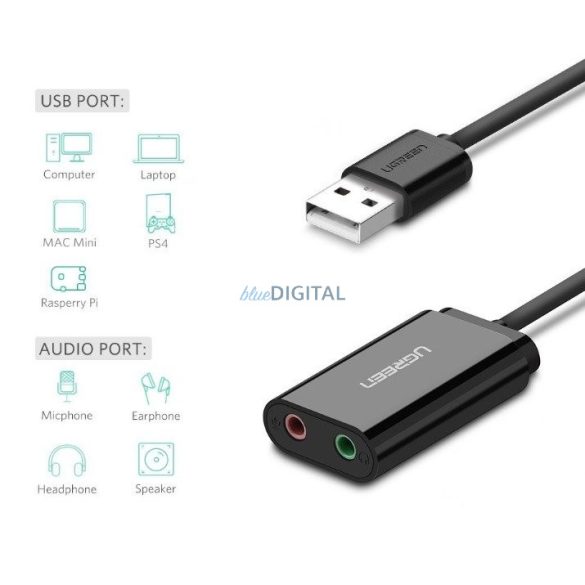 UGREEN 15 cm-es USB külső hangkártya (fekete)