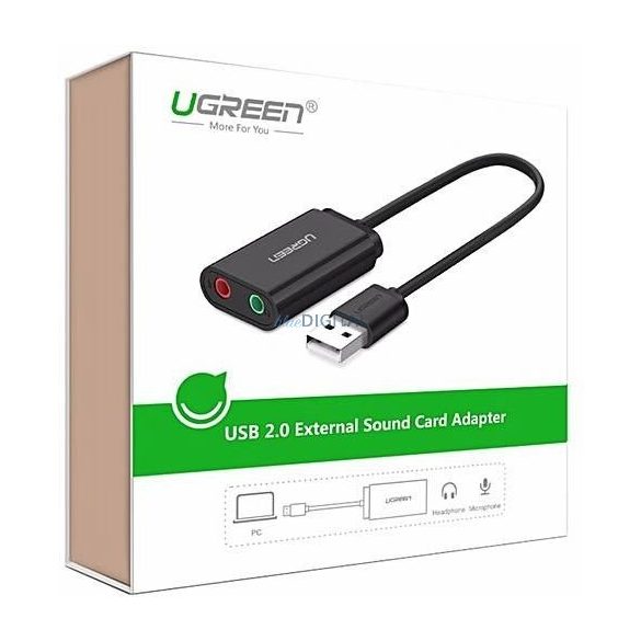 UGREEN 15 cm-es USB külső hangkártya (fekete)