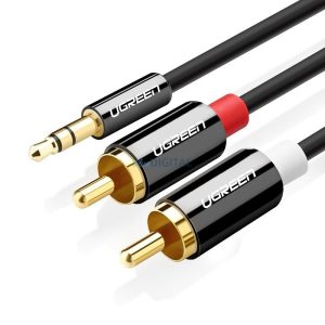 UGREEN AV116 kábel 3,5 mm-es Jack 2RCA-hoz (Cinch) 5 m (fekete)