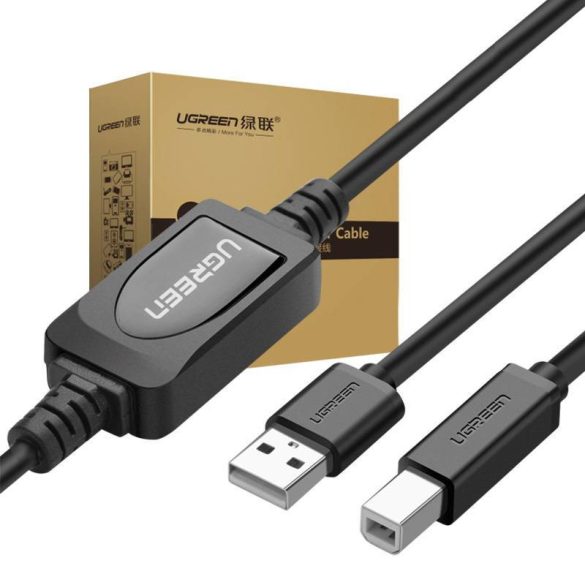 UGREEN US122 aktív USB 2.0 AB nyomtatókábel, 15 m (fekete)