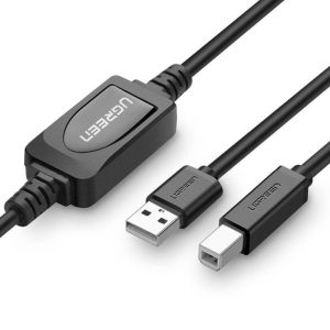 UGREEN US122 aktív USB 2.0 AB nyomtatókábel, 10 m (fekete)