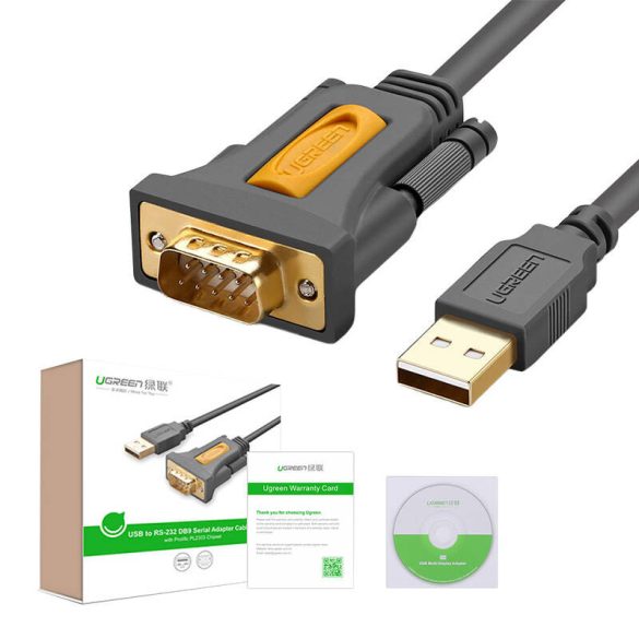 UGREEN CR104 USB-A - DB9 RS-232 kábel 2m - fekete