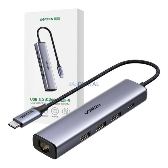 Hub, adapter USB-C - 3x USB-A 3.0 + RJ45 Gigabit UGREEN CM473 (szürke)