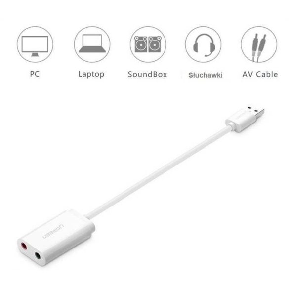 UGREEN 15 cm-es USB külső hangkártya (fehér)