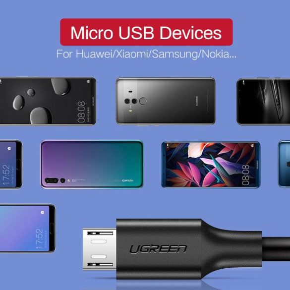 USB-Mikro USB kábel UGREEN QC 3.0 2.4A 1.5m (fehér)