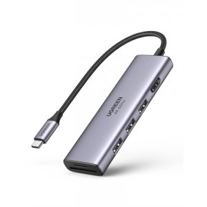 UGREEN CM511 5 az 1-ben adapter USB-C hub 3 porthoz USB3.0 + HDMI + TF / SD (szürke)