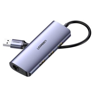 Adapter HUB UGREEN, USB-C ről 3xUSB 3.0A, 1x RJ45 (SZÜRKE)