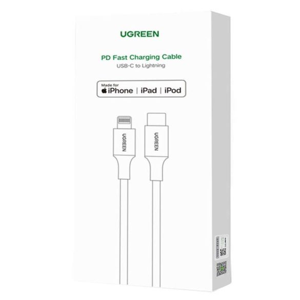 Kábel Lightning USB-C UGREEN 3A US171, 1,5m (fehér)