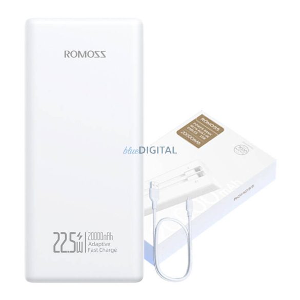 Romoss PRC20 powerbank 1xUSB-A és 1xUSB-C csatlakozással beépített Type-C és Lightning kábellel 20000mAh 22.5W - fehér