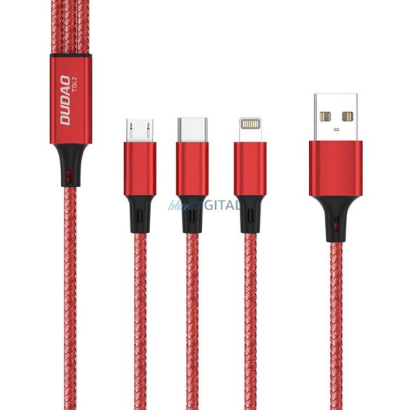 USB kábel Dudao TGL2 3 az 1-ben USB-C / Lightning / USB 2.4A, 1.2m (piros)