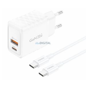 Foneng EU56 hálózati töltő 1xUSB-A és 1xUSB-C csatlakozással és Type-C - Type-C kábellel 20W - fehér