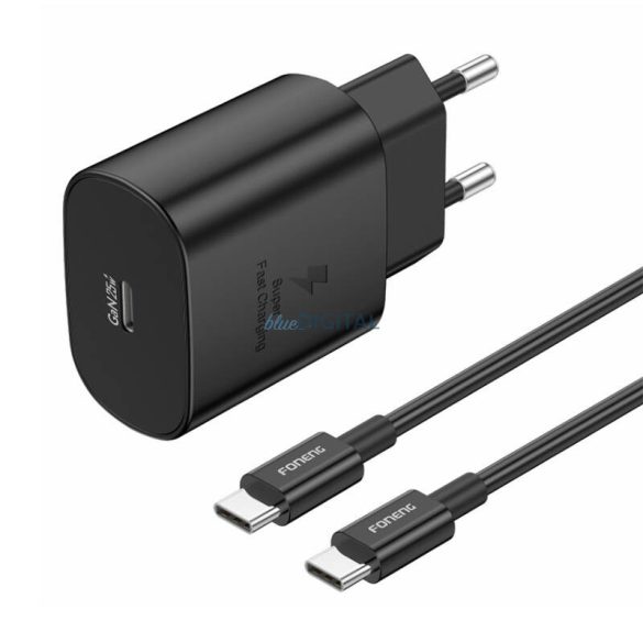 Foneng EU51 hálózati töltő 1xUSB-C csatlakozással és Type-C - Type-C kábellel 25W - fekete