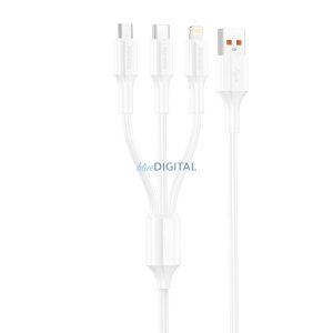 Foneng XS01 USB-A - Type-C/Lightning/micro USB kábel 3A 1.2m - fehér