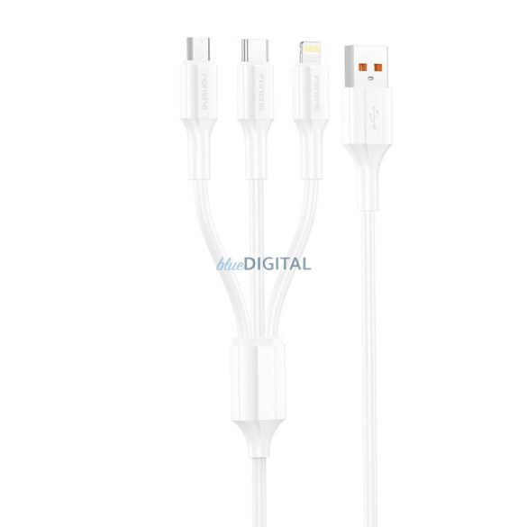 Foneng XS01 USB-A - Type-C/Lightning/micro USB kábel 3A 1.2m - fehér