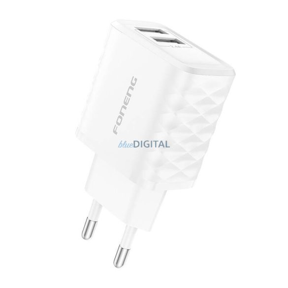 Foneng EU53 hálózati töltő 2xUSB-A csatlakozással és USB-A - Type-C kábellel 2.4A - fehér