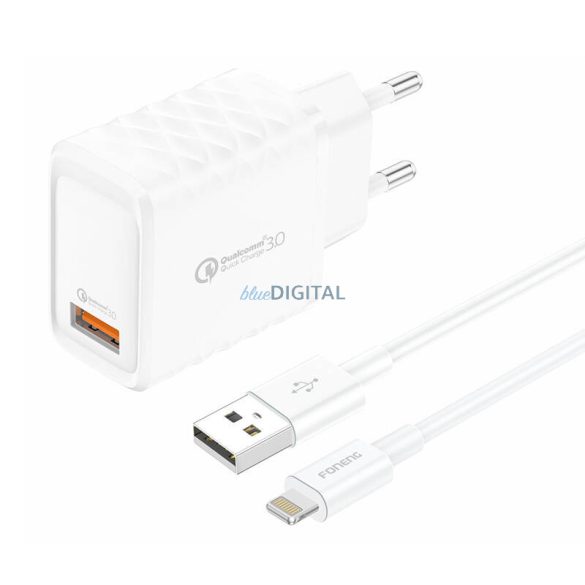 Foneng EU54 hálózati töltő 1xUSB-A csatlakozással és USB-A - Lightning kábellel 3A - fehér