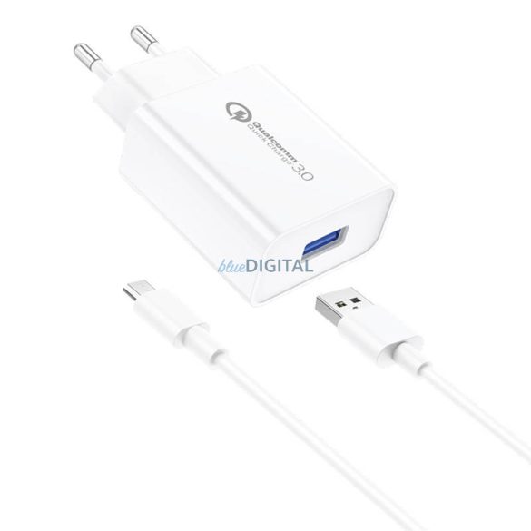 Fali töltő Foneng EU13 + USB-Micro USB kábel, 3A (fehér)
