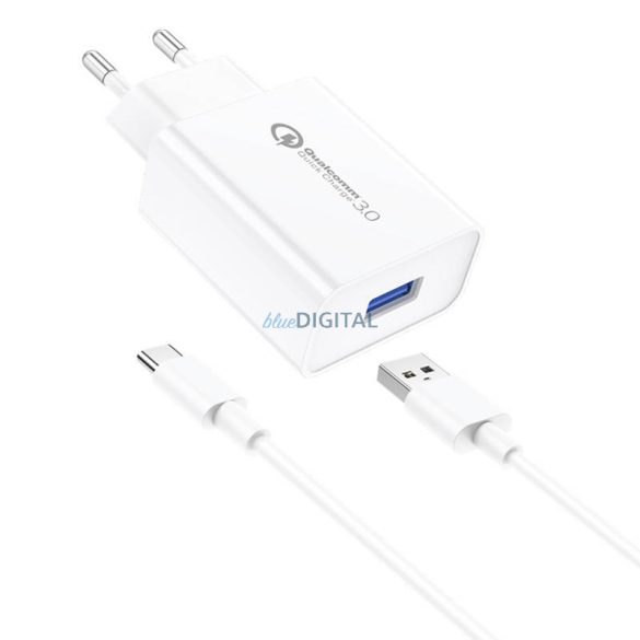 Foneng EU13 fali töltő + USB-C kábel, 3A (Fehér)