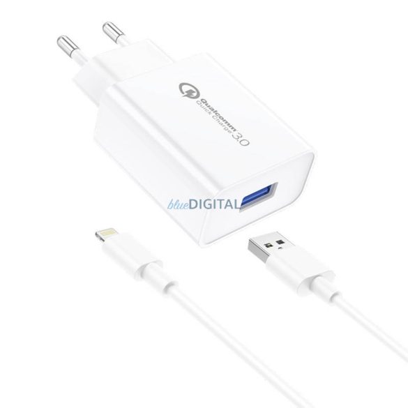 Foneng EU13 fali töltő + USB Lightning kábel, 3A (fehér)