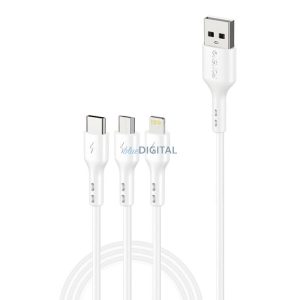 Foneng X36 3 az 1-ben USB USB-C / Lightning / Micro USB kábel, 2.4A, 2m (fehér)