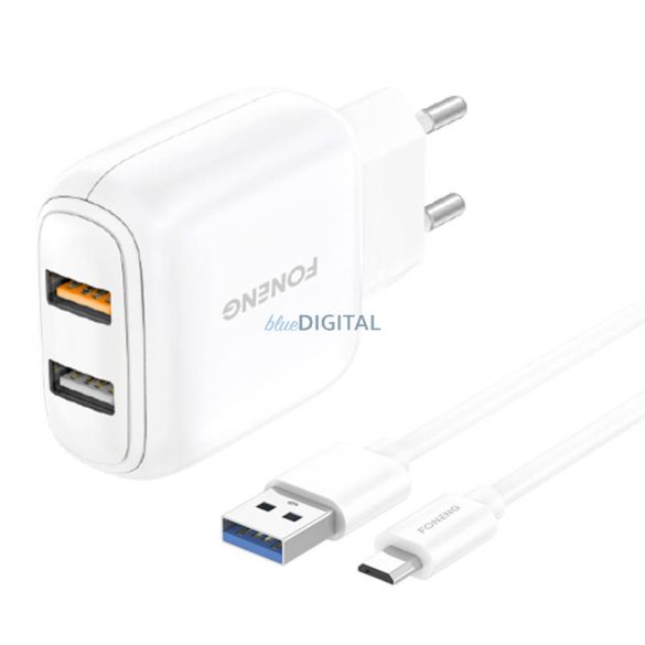 Gyorstöltő Foneng 2x USB EU36 + USB Micro kábel