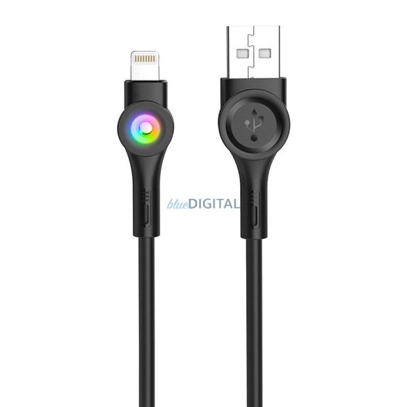 Foneng X59 USB Lightning kábel, LED, 3A, 1m (fekete)