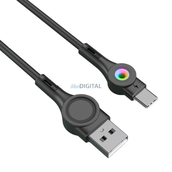 Foneng X59 USB USB-C kábel, LED, 3A, 1m (fekete)