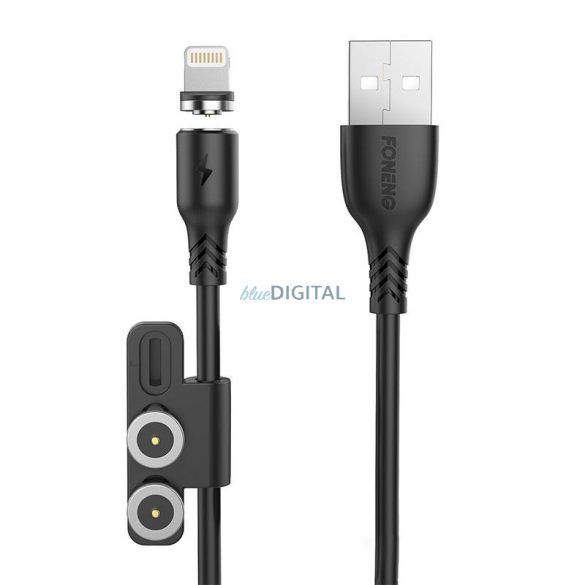Foneng X62 Mágneses 3 az 1-ben USB USB-C / Lightning / Micro USB kábel, 2.4A, 1m (fekete)