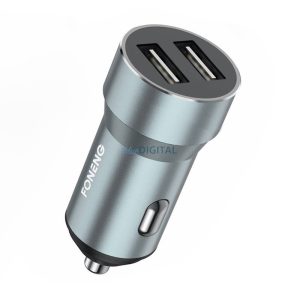 Fém autós töltő dupla USB Foneng C08 2.4A (ezüst)