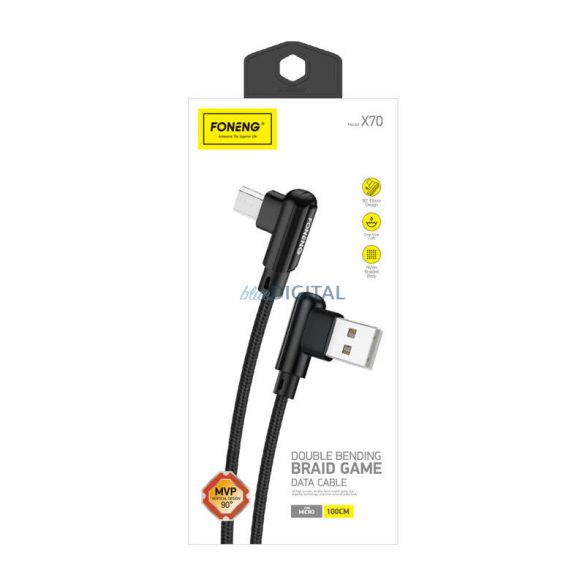 Foneng X70 ferde USB-Micro USB kábel, 3A, 1m (fekete)